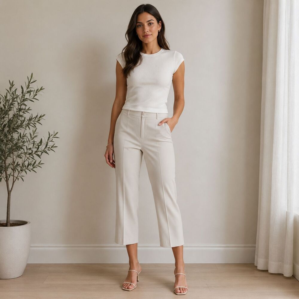 Calvin Klein Cream Dress Pants 14W Petite Beige Career Trousers Office Chic